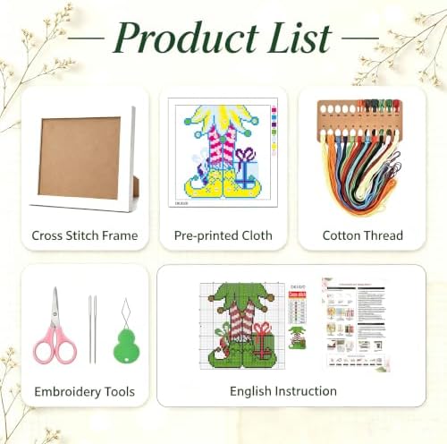 Christmas Grinch Stamped Cross Stitch Kits for Adults Beginners with Framed