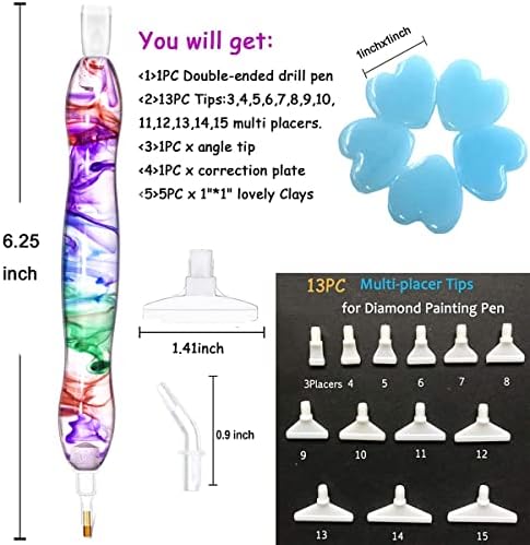 Praise V Do Colorful Diamond Painting Art Pen Kit Tool, 5D Diamond Painting Pen Kit Tool Accessories Stylus Drill Pen for Diamond Painting Nail Art Diamond Art with Glue Clay and Multi Tips