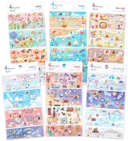 Japanese Planner Stickers, Gold Foil Washi Stickers, 12 Sheets
