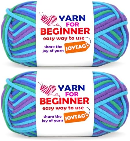 2 * 50g Rainbow Beginner Crochet Yarn for Crocheting and Knitting Multicolor Cotton Crochet Yarn for Beginners(Green Blue Purple)