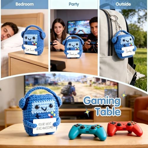 Gamer Gifts for Teens,Handmade Crochet Controller Kit(3Pcs,Positive blue)