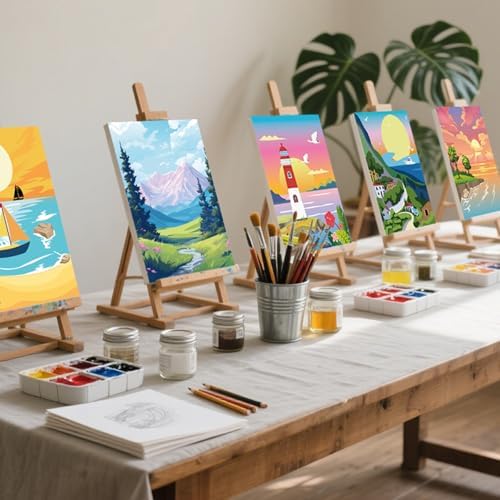 Harloon 36 Pcs 8 x 10 Inch Pre Drawn Canvas for Painting Pre Stretched Canvas Painting for Adults Illustration Landscape Outline for Sip and Paint Party Supplies Favor