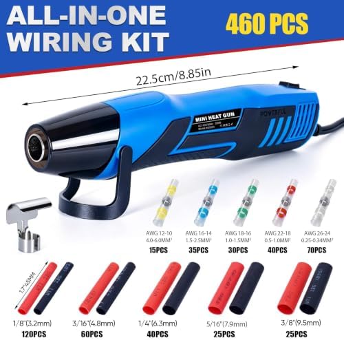 350W Mini Heat Gun for Heat Shrink Tubing, 460PCS 10-26 AWG Solder Seal Wire Connectors & Waterproof Shrink Tube Kit, Portable Hot Air Gun with 2-Temp Max 752°F (400°C) for Automotive, Wiring Repair