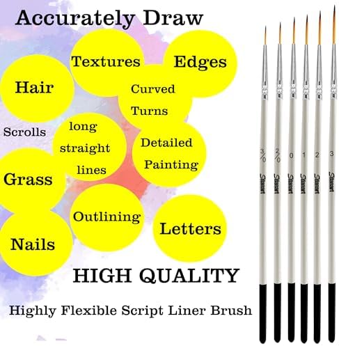 Sdanart Script Liner Paintbrush 6 PCS Highly Flexible Liner Brush