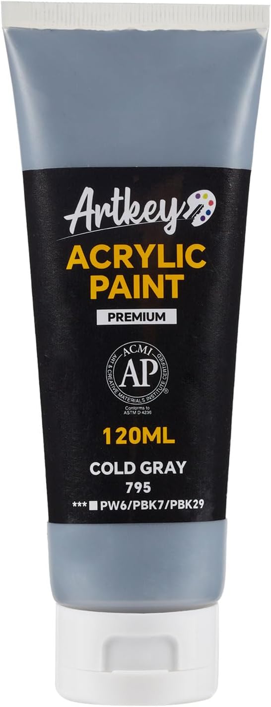 Artkey Acrylic Paint - Cold Gray (120 ml/4.06 oz) Tubes, Rich & Vibrant Pigments, Professional Artists Acrylic Paints - Art Supplies for Canvas Wood Rock Clay Fabric Ceramics Art Crafts Painting