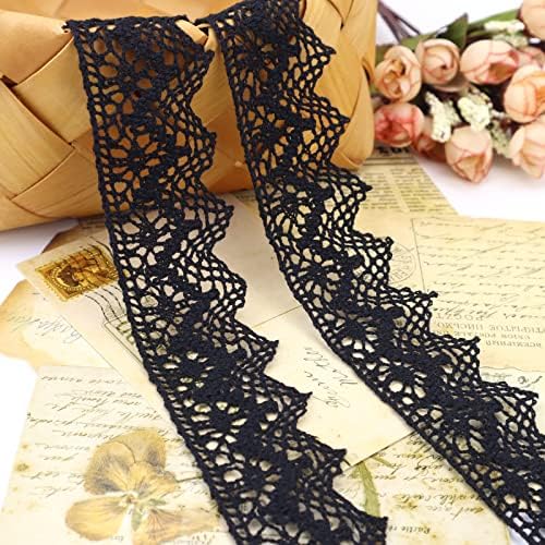 Black Lace Ribbon 10 Yards Crochet Lace Trim Cotton Sewing for Crafts, Gift Package Wrapping, Bridal Wedding Decoration, Scrapbooking Supplies