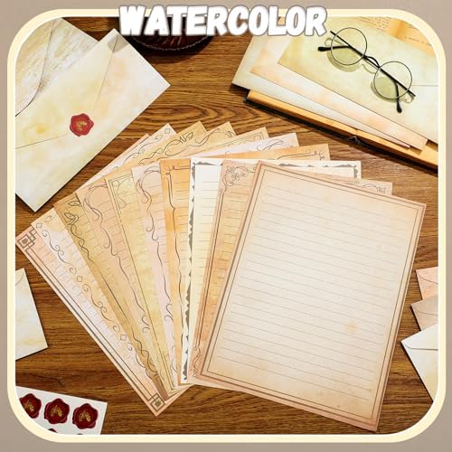TaoBary 160 Pcs Light Vintage Stationery Paper and Envelopes Set 8.5 x 11''