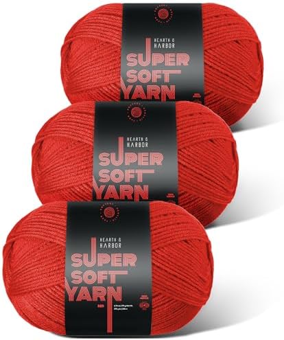 Acrylic Yarn for Crocheting & Knitting – Soft Crochet Yarn for Crocheting, 3 Pack of 370 Yards, Perfect for Crafts & Amigurumi, Medium Worsted Weight 4, Red