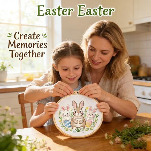 BoAn Rabbit Needlepoint Kit, Embroidery Starter Kit with Hoop & Threads