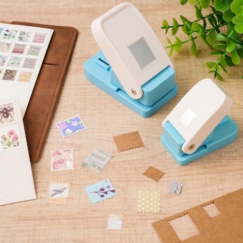 2 Pcs Stamp Punch, 1x0.8inch / 0.6x0.5inch Mini Rectangle Postage Stamps Puncher, Stamp Cutter, Lever Craft Hole Punches, Stamps Shaped Paper Punch for Crafting DIY Scrapbooking Card Making Journaling