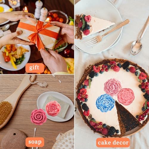 Wehous Flower Molds Silicone, 7 Cavity Rose Peony Fondant Mold for Jelly Chocolate Cake Decorating, 3D Candle Soap Silicone Mold Floral Epoxy Resin Casting Clay Mould Handmade Art Craft Accessories