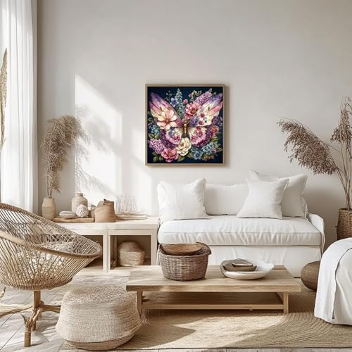 xcemhil Flower Butterfly Paint by Numbers Kit for Adults Beginner, Flower Butterfly Acrylic Paint by Number Kits Suitable for Home Wall Art Decor Gifts 16x16 Inch