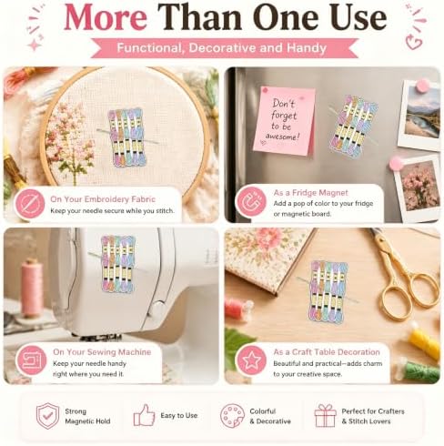 Needle Minder for Keeping Sewing & Embroidery Needles – Magnetic Needlepoint Holder, Cross Stitch Supplies – Secure & Decorative Needle Minders for Stitching & Crafting (Embroidery Threads)