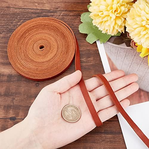 GORGECRAFT 5.5Yds 8mm Flat Genuine Leather Cord Natural Leather String Lace Strips Full Grain Cowhide Braiding String Roll for Jewelry Making DIY Craft Braided Bracelets Belts Keychains(Brown)