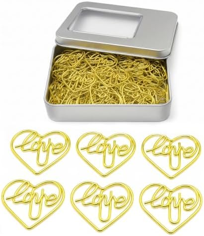 Cute Gold Love Heart Paper Clips 100 Pcs, Planner Bookmark Clips