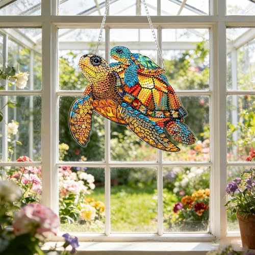 CRZMODE Turtle Diamond Art Hanging Kit for Adults, Turtle Pendant Diamonds Painting Art Kit, Special Crystal Diamond Art Painting Pendant Ornament, Craft Gift for Women Home Window Decor