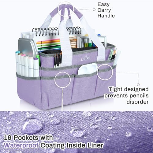 JJRING Craft Organizer Tote Bag Art Storage Caddy Lilac | With Multiple Pockets For Sewing, Scrapbooking, School, Medical, And Office Supplies