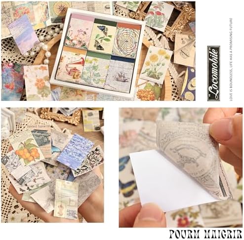 6 Sets 300 Pcs Washi Stickers Set Vintage Aesthetic Sticker Book for Journaling Decorative Scrapbook Floral Paper Sticker Kit for Scrapbooking, Bullet Journal, Art Craft Gifts, Notebook Making