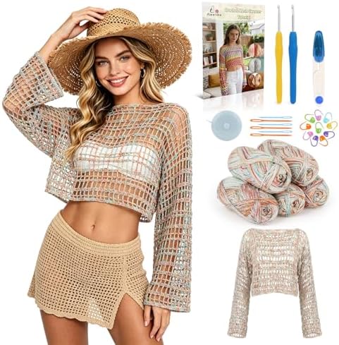 Aeelike Crochet Kit for Adults,Women Crochet Top Beach,Gradient Cotton Yarn