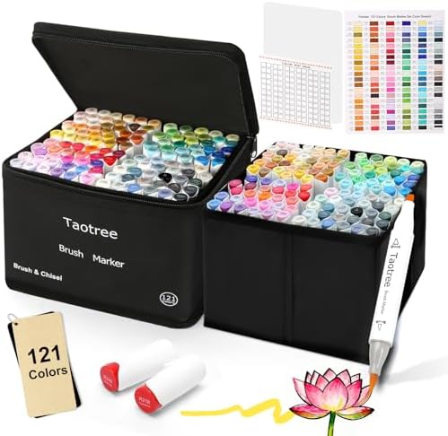 Taotree Alcohol Markers Brush Tip, 121 Colors Dual Tip Brush Markers Set