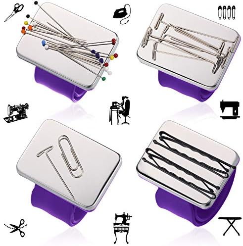 WILLBOND Magnetic Wrist Sewing Pincushion with 100 Pcs 1.5" Pins, Purple