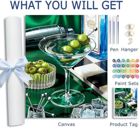 AuraDraw Cocktail Glass Paint by Numbers Kit for Adults Beginner - Painting by Numbers - DIY Acrylic Paint Kit for Home Wall Decor Without Frame 16X20 inch