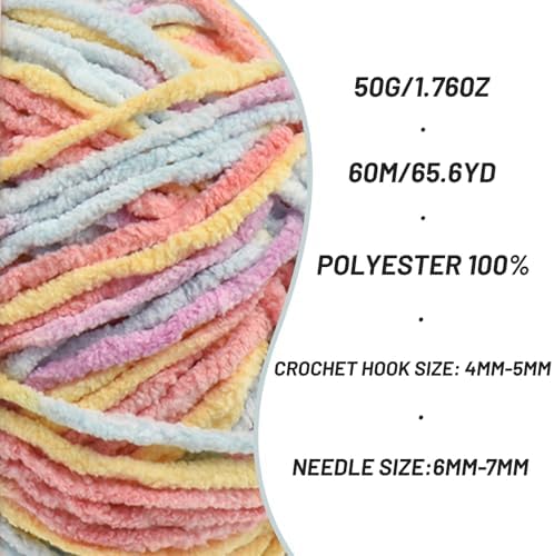 2 Packs Plush Chenille Chunky Crochet Yarn - Baby Yarn for Crocheting Soft - Velvet Yarns Knitting for Blankets Crafts - Fluffy Amigurumi Yarns 100g/131yds (2 Macaron)