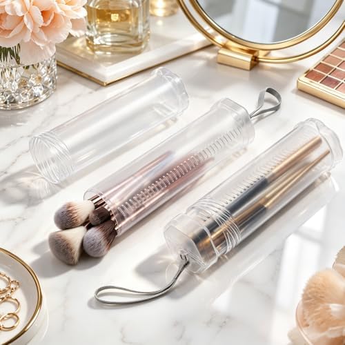 8 Pack Extendable Paint Brush Case, Plastic Telescopic Pencil Tube Holder, Clear Watercolor Pen Storage Organizer, Portable Makeup Tool Container for Drawing Tools Art Supplies Travel