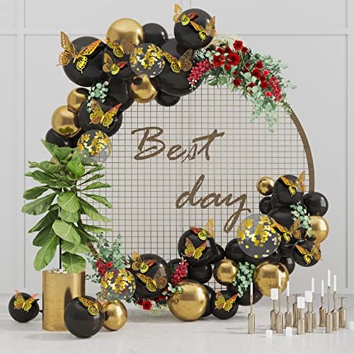 SAOROPEB 3D Butterfly Wall Decor 48 Pcs Laser Gold Butterfly Decorations | 4 Styles 3 Sizes, Birthday Decorations Butterfly Party Decorations&Butterfly Cake Decorations-Removable Gold Butterfly