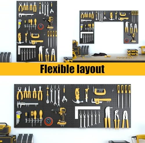 Spampur Peg Board, 8 Pack Metal Pegboard Panels with 50 Hooks