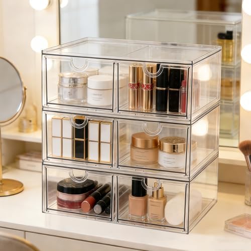 Prsildan 6 Small Drawers Stackable Storage Drawer Clear Acrylic Organizer
