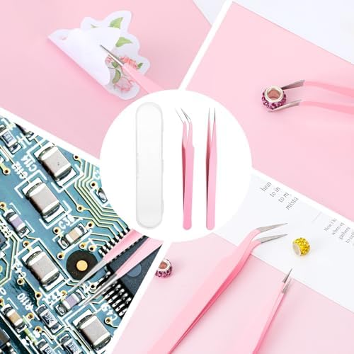 2 Pcs Sticker Tweezers, Craft Tweezers Scrapbooking Tools Precision Tweezer Pink Cute Crafting Tweezer for Stickers Lashes Electronics Scrapbooking (Pink)