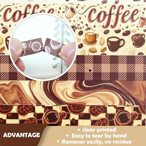 12 Rolls Washi Tape Set, Coffee Themed Decorative Tape Vintage Watercolor Brown Cafe Caffeine Masking Tape for Journaling Supplies,Junk Journal, Scrapbooking,Planner,DIY Arts & Crafts Supplies