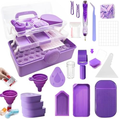 CXJINZE 119 Pcs Diamond Painting Tools Accessories Storage Kit, Purple