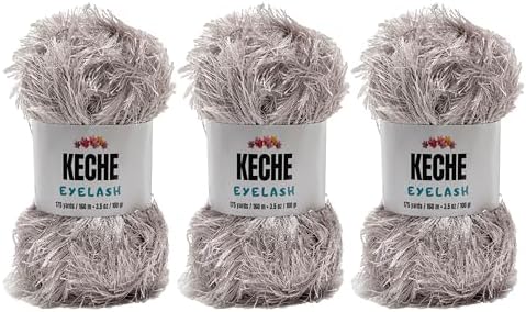 Eyelash Fun Fur Yarn - Premium Soft Crochet Yarn DIY Hand Knitting 100% Polyester 175 Yds 3.53 Oz (Pack of 3) - Grey