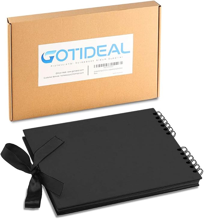 Gotideal 80 Pages Scrapbook Album with 10 Metallic Markers, Black | Craft Paper Photo Album for Wedding and Anniversary, Family DIY Scrapbook Accessories with Scrapbooking Stickers Corners