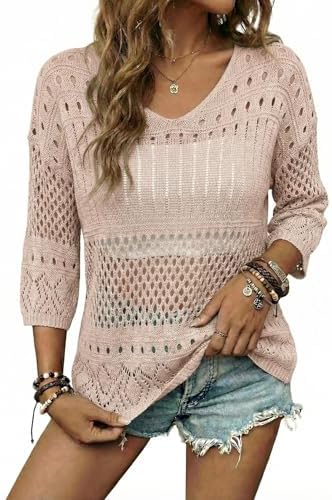EVALESS Crochet Tops for Women Hollow Out Knit Sweaters