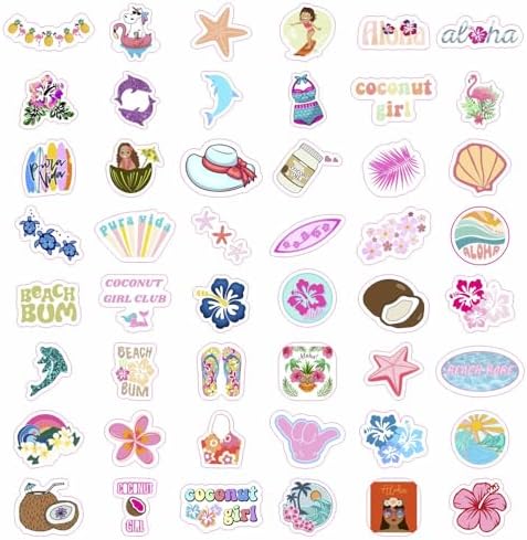 100Pcs Coconut Girl Stickers for Water Bottle and Laptop - Waterproof Vinyl Hibiscus Decals, Coconut Girl Gifts, Gifts for Women & Men