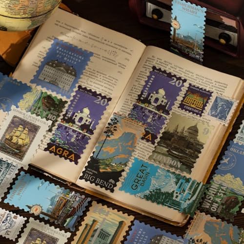 160 Pcs Aesthetic World Travel Stamp Stickers with Silver Foil