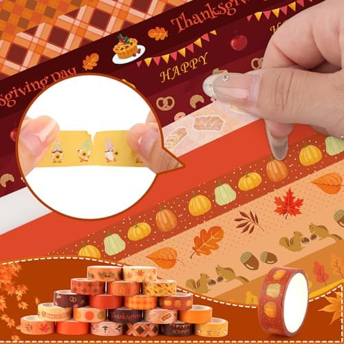 Fall Washi Tape Set 20 Rolls Autumn Thanksgiving Pumpkin Washi Tape