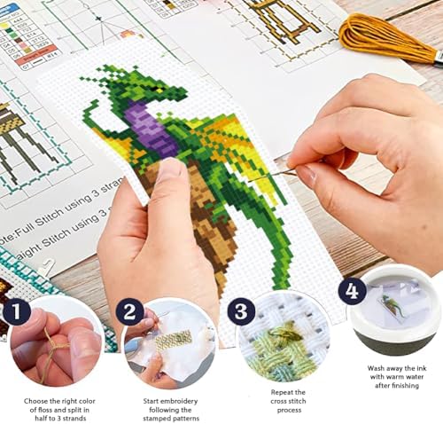 ORIGACH 6 Set Dragon and Loong Cross Stitch Bookmark Kit for Beginner