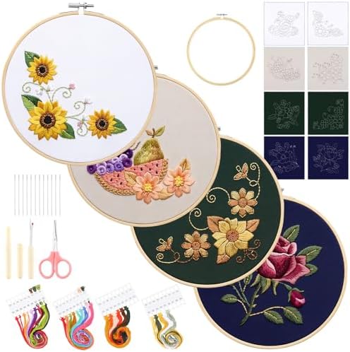 Tioncy 8 Sets Mexican Embroidery Napkins Kit Servilletas para Bordar a Mano Including Mexican Napkin Bamboo Hoop Color Threads and Needles for Beginners Adults DIY Hand Craft Gift (Multicolor)