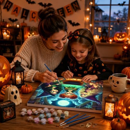 Witch Paint by Numbers Kit for Adults Beginner with Framed 10x10 Inch