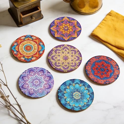 Leatrice 8pcs Mandala Diamond Art Coasters Diamond Painting Kits for Adults