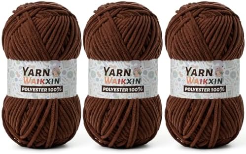 3 Pack Soft Chenille Yarn for Crocheting, Fluffy Chunky Crochet Yarn for Baby Blanket, (5.29oz/196.8yds) Fuzzy Velvet Yarn for Amigurumi&DIY Puzzle、Crafts、Scarf(3 Coffee)
