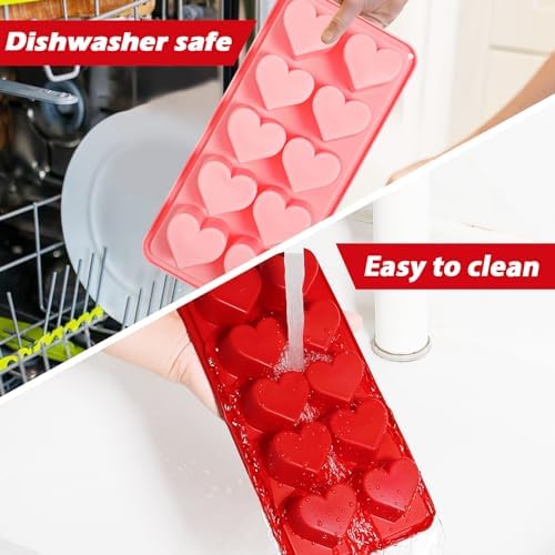 Webake Heart Ice Cube Molds, 10-Cavity Heart Shaped Silicone Molds for Chocolate, Ice Cubes, Candy, Soap, Pink Red Ice Cube Trays for Cocktails, Whiskey, Drinkings (Pack of 3)