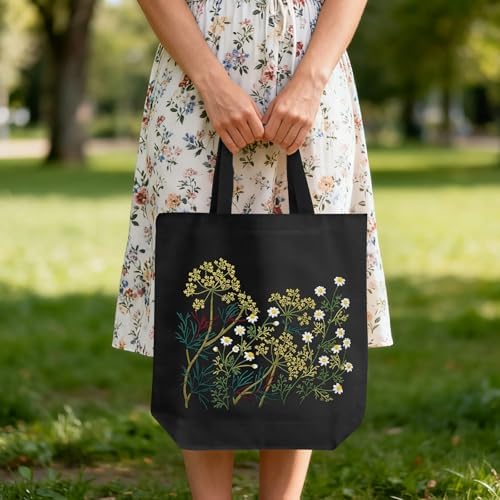 ERKOON Canvas Tote Bag Embroidery Kit for Beginners, Floral Arts Crafts Cross Stitch Kits for Adults Including Stamped Embroidery Bag with Hoops, Needle, Instruction and Color Threads(Chamomile)