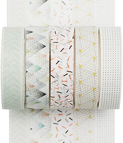 5 Rolls Washi Tape Set Creative Basic Skinny Decorative Tapes for Arts, DIY Crafts, Journals, Planners, Scrapbooking, Wrapping (Pine Mist)