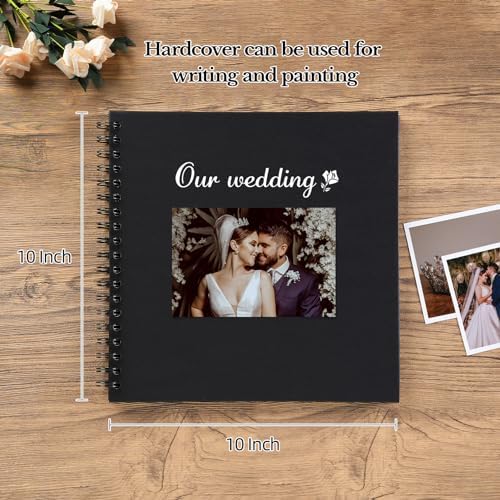 potricher 10 x 10 Inch DIY Scrapbook Photo Album 40 Pages, Black | Thick Kraft Paper Scrap Book Photo Albums, Memory Book for Wedding, Anniversary, Baby, Family, Travel, DIY Projects