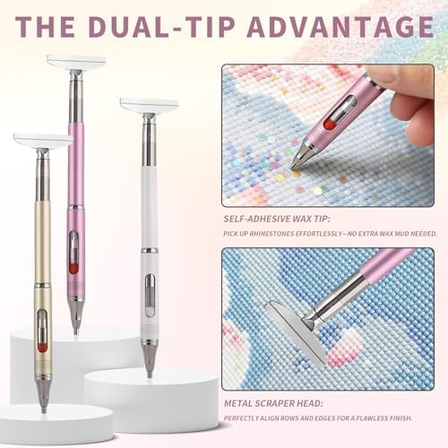 Diamond Art Painting Pen, Automatic Refillable Wax Rhinestone Picker with Metal Scraper Head, Dual-Ended DIY Embroidery Accessories for Diamond Art, Nail Art & Crafts